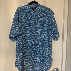 Vineyard Vines Blue Fish Pattern Button harbor Shirt